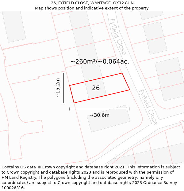 26, FYFIELD CLOSE, WANTAGE, OX12 8HN: Plot and title map