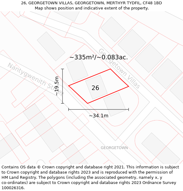 26, GEORGETOWN VILLAS, GEORGETOWN, MERTHYR TYDFIL, CF48 1BD: Plot and title map