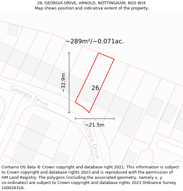 26, GEORGIA DRIVE, ARNOLD, NOTTINGHAM, NG5 8HX: Plot and title map