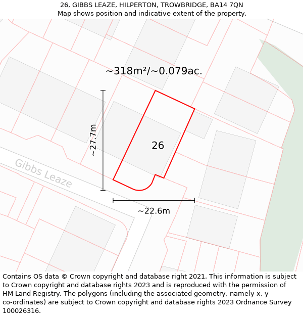 26, GIBBS LEAZE, HILPERTON, TROWBRIDGE, BA14 7QN: Plot and title map