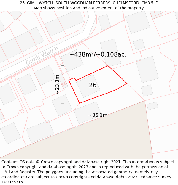 26, GIMLI WATCH, SOUTH WOODHAM FERRERS, CHELMSFORD, CM3 5LD: Plot and title map