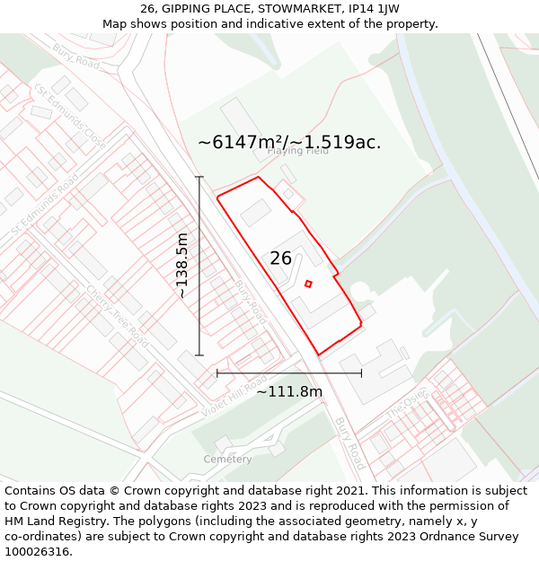 26, GIPPING PLACE, STOWMARKET, IP14 1JW: Plot and title map