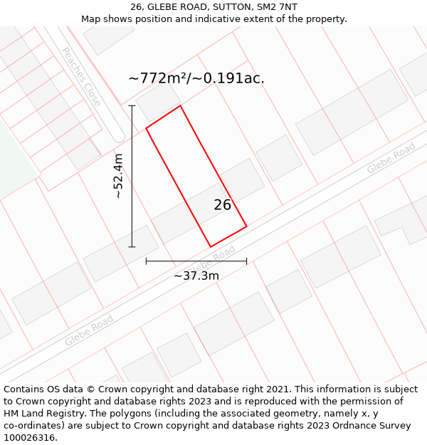 26, GLEBE ROAD, SUTTON, SM2 7NT: Plot and title map
