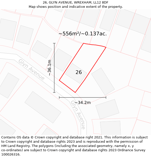 26, GLYN AVENUE, WREXHAM, LL12 8DF: Plot and title map
