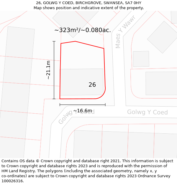 26, GOLWG Y COED, BIRCHGROVE, SWANSEA, SA7 0HY: Plot and title map