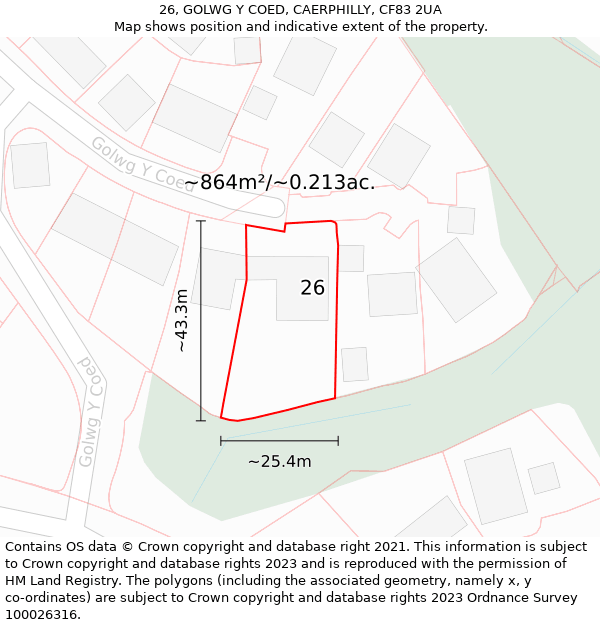 26, GOLWG Y COED, CAERPHILLY, CF83 2UA: Plot and title map