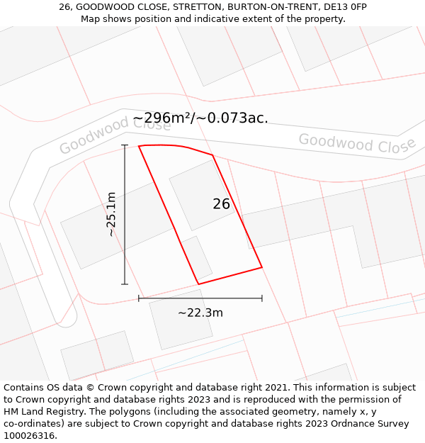 26, GOODWOOD CLOSE, STRETTON, BURTON-ON-TRENT, DE13 0FP: Plot and title map