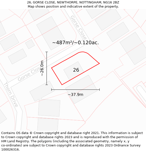 26, GORSE CLOSE, NEWTHORPE, NOTTINGHAM, NG16 2BZ: Plot and title map