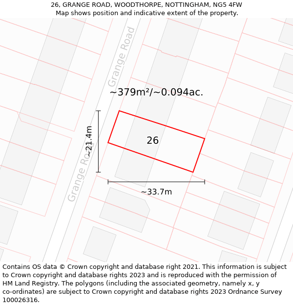 26, GRANGE ROAD, WOODTHORPE, NOTTINGHAM, NG5 4FW: Plot and title map