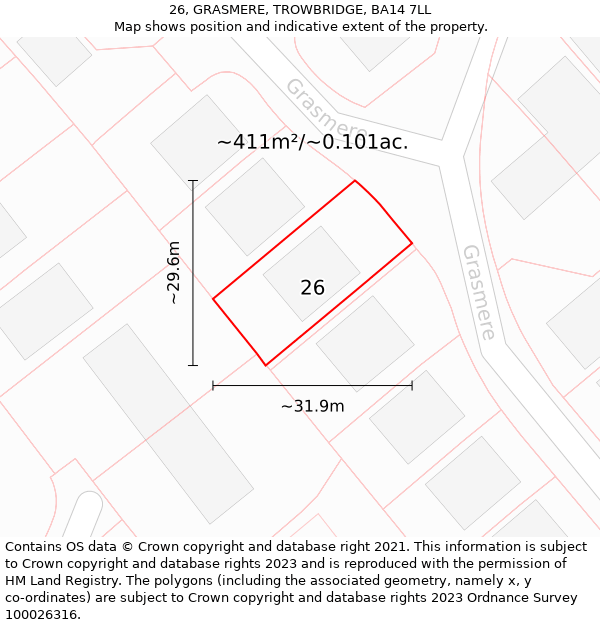 26, GRASMERE, TROWBRIDGE, BA14 7LL: Plot and title map