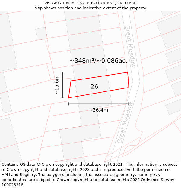 26, GREAT MEADOW, BROXBOURNE, EN10 6RP: Plot and title map