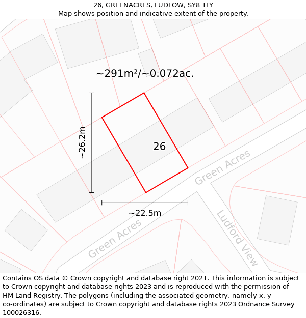 26, GREENACRES, LUDLOW, SY8 1LY: Plot and title map