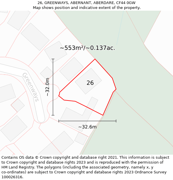 26, GREENWAYS, ABERNANT, ABERDARE, CF44 0GW: Plot and title map