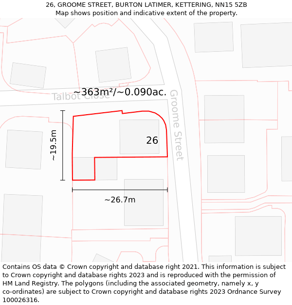 26, GROOME STREET, BURTON LATIMER, KETTERING, NN15 5ZB: Plot and title map
