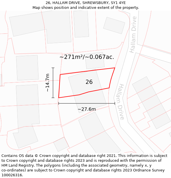 26, HALLAM DRIVE, SHREWSBURY, SY1 4YE: Plot and title map