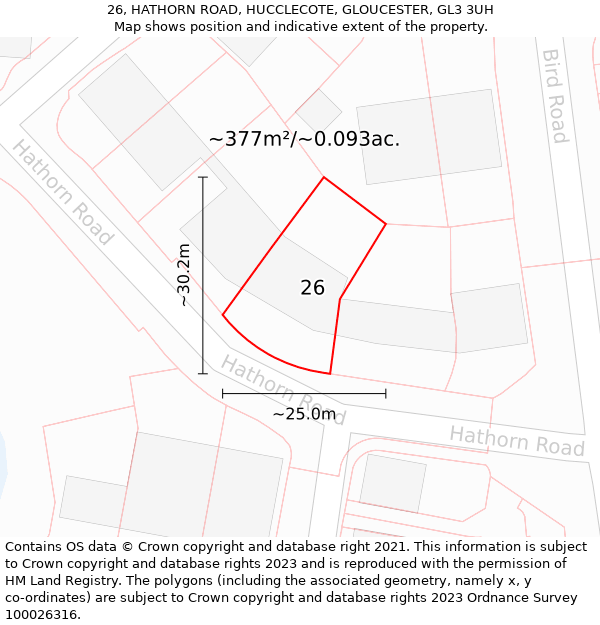 26, HATHORN ROAD, HUCCLECOTE, GLOUCESTER, GL3 3UH: Plot and title map