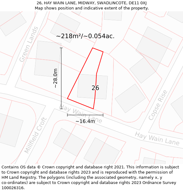 26, HAY WAIN LANE, MIDWAY, SWADLINCOTE, DE11 0XJ: Plot and title map