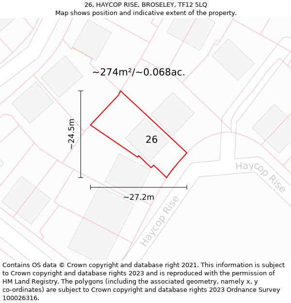 26, HAYCOP RISE, BROSELEY, TF12 5LQ: Plot and title map