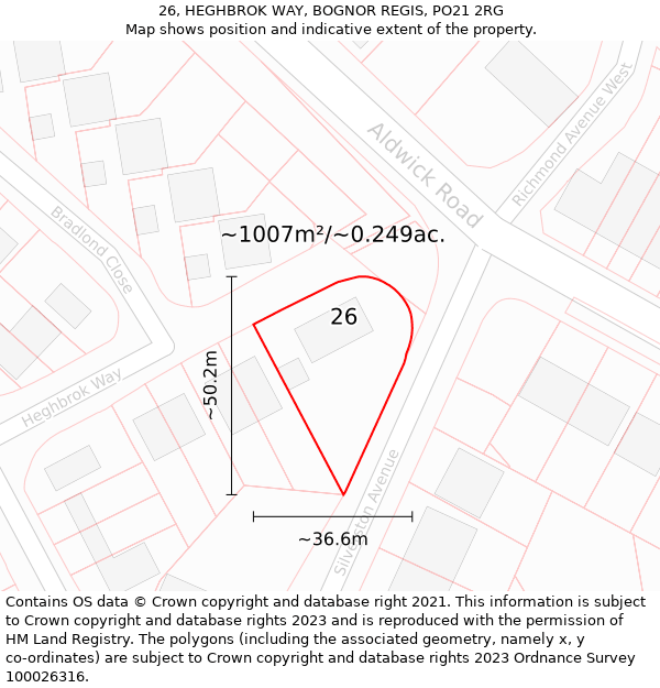 26, HEGHBROK WAY, BOGNOR REGIS, PO21 2RG: Plot and title map