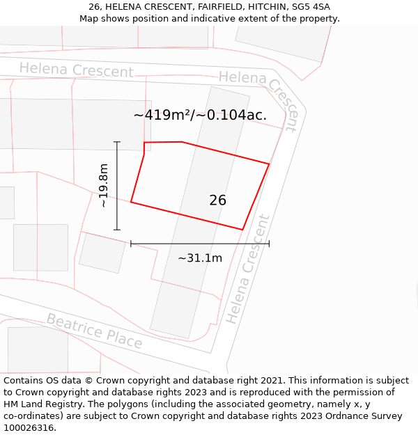 26, HELENA CRESCENT, FAIRFIELD, HITCHIN, SG5 4SA: Plot and title map