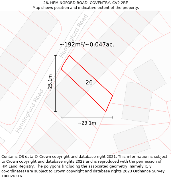 26, HEMINGFORD ROAD, COVENTRY, CV2 2RE: Plot and title map