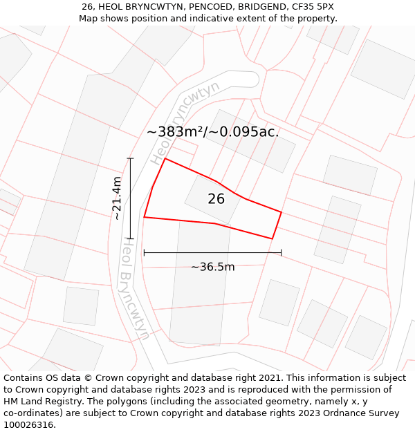 26, HEOL BRYNCWTYN, PENCOED, BRIDGEND, CF35 5PX: Plot and title map