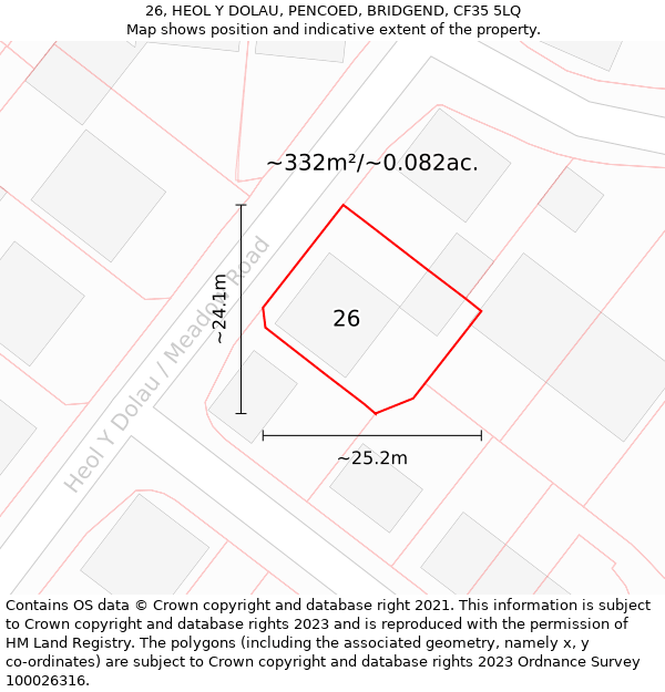 26, HEOL Y DOLAU, PENCOED, BRIDGEND, CF35 5LQ: Plot and title map