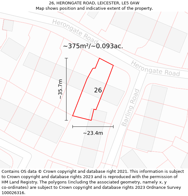 26, HERONGATE ROAD, LEICESTER, LE5 0AW: Plot and title map