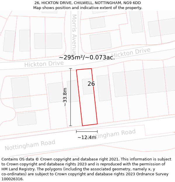 26, HICKTON DRIVE, CHILWELL, NOTTINGHAM, NG9 6DD: Plot and title map