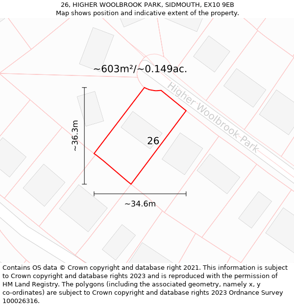 26, HIGHER WOOLBROOK PARK, SIDMOUTH, EX10 9EB: Plot and title map