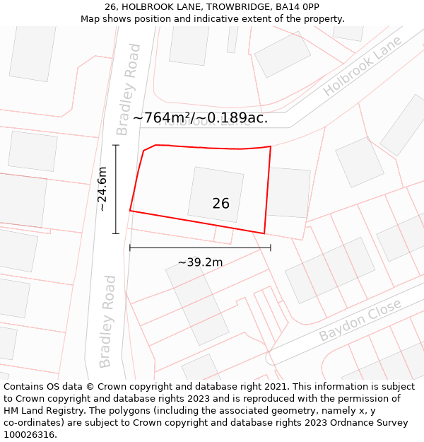 26, HOLBROOK LANE, TROWBRIDGE, BA14 0PP: Plot and title map