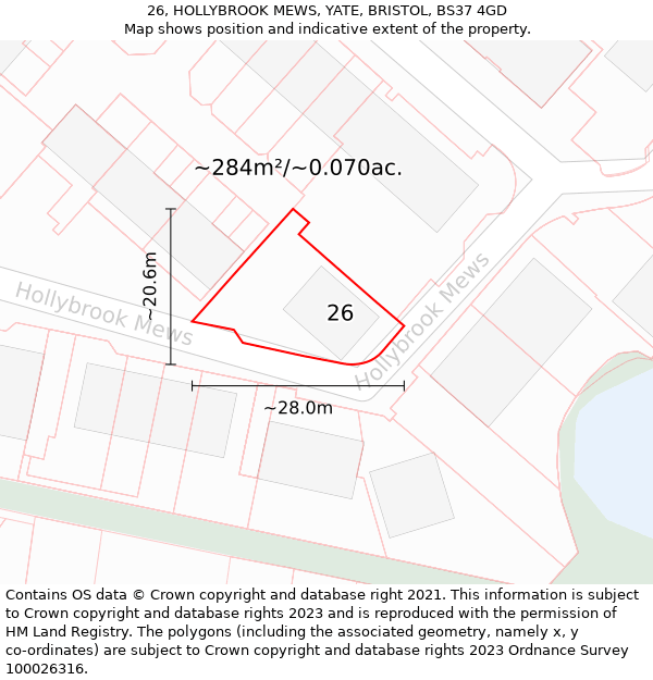 26, HOLLYBROOK MEWS, YATE, BRISTOL, BS37 4GD: Plot and title map