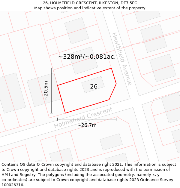 26, HOLMEFIELD CRESCENT, ILKESTON, DE7 5EG: Plot and title map