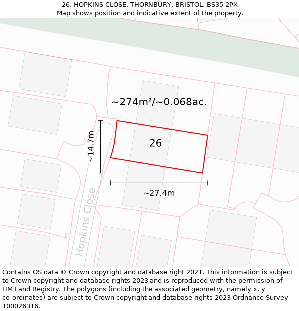 26, HOPKINS CLOSE, THORNBURY, BRISTOL, BS35 2PX: Plot and title map