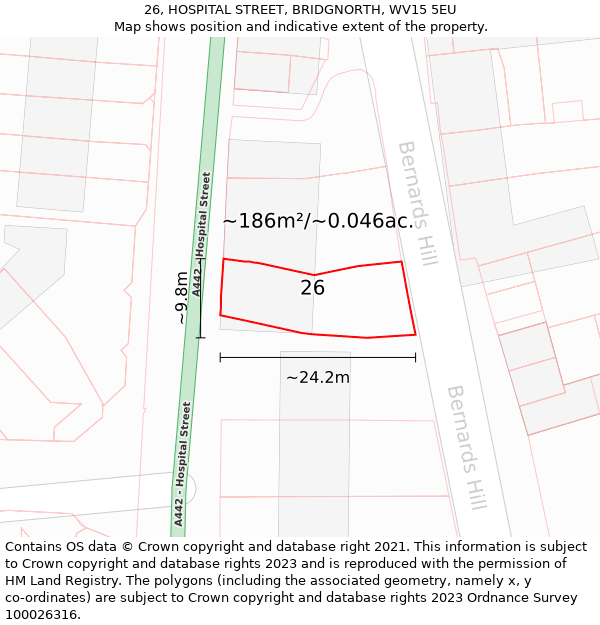 26, HOSPITAL STREET, BRIDGNORTH, WV15 5EU: Plot and title map