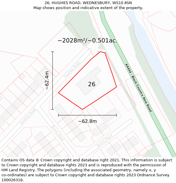 26, HUGHES ROAD, WEDNESBURY, WS10 8SN: Plot and title map