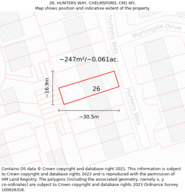 26, HUNTERS WAY, CHELMSFORD, CM1 6FL: Plot and title map