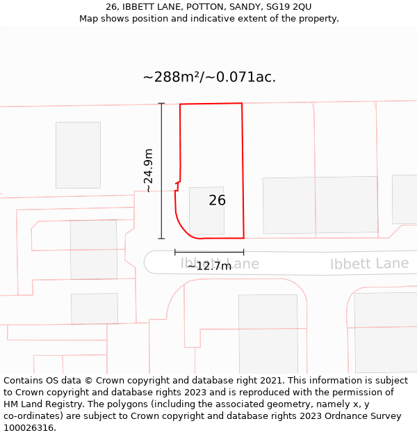 26, IBBETT LANE, POTTON, SANDY, SG19 2QU: Plot and title map