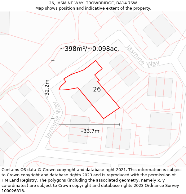 26, JASMINE WAY, TROWBRIDGE, BA14 7SW: Plot and title map