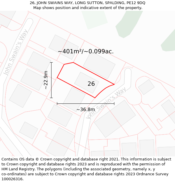 26, JOHN SWAINS WAY, LONG SUTTON, SPALDING, PE12 9DQ: Plot and title map