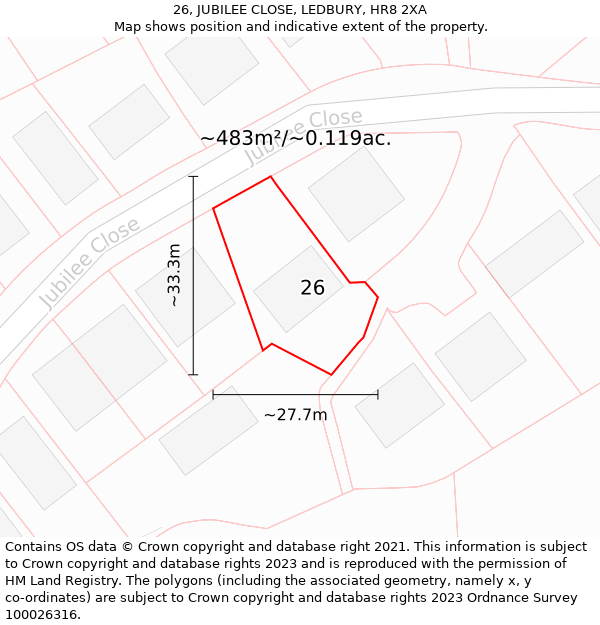 26, JUBILEE CLOSE, LEDBURY, HR8 2XA: Plot and title map