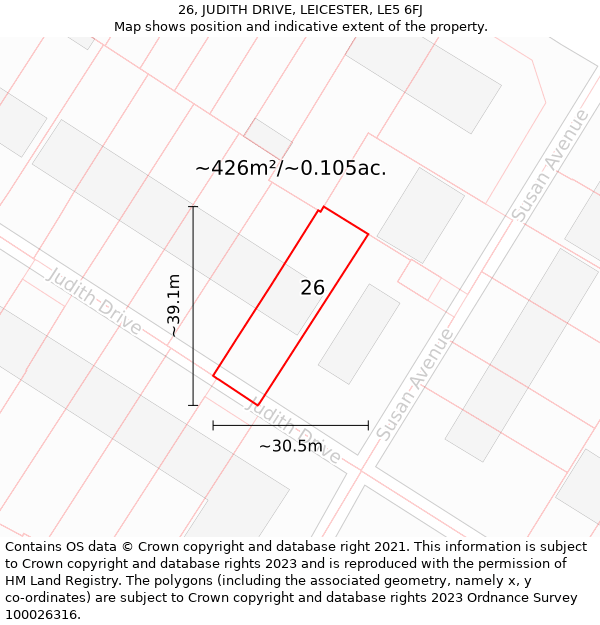 26, JUDITH DRIVE, LEICESTER, LE5 6FJ: Plot and title map