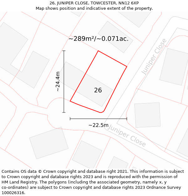 26, JUNIPER CLOSE, TOWCESTER, NN12 6XP: Plot and title map