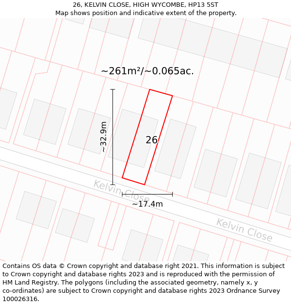 26, KELVIN CLOSE, HIGH WYCOMBE, HP13 5ST: Plot and title map