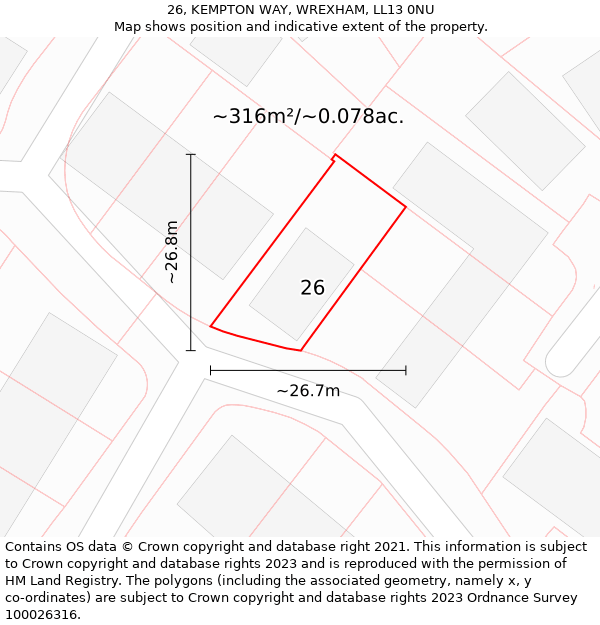 26, KEMPTON WAY, WREXHAM, LL13 0NU: Plot and title map