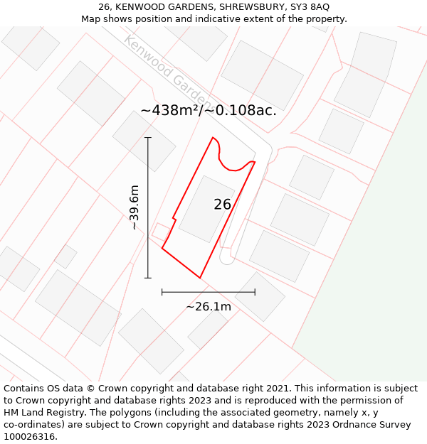 26, KENWOOD GARDENS, SHREWSBURY, SY3 8AQ: Plot and title map