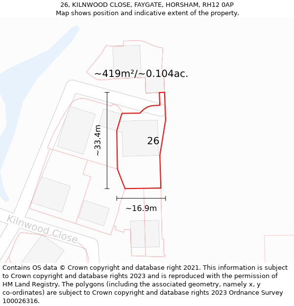 26, KILNWOOD CLOSE, FAYGATE, HORSHAM, RH12 0AP: Plot and title map