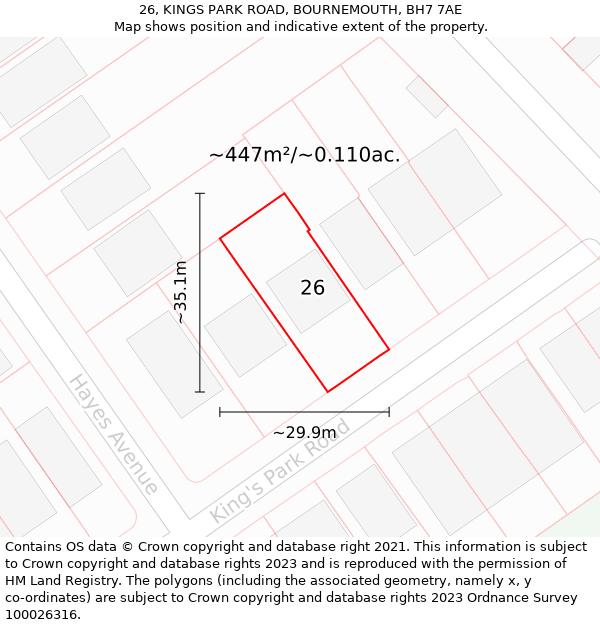 26, KINGS PARK ROAD, BOURNEMOUTH, BH7 7AE: Plot and title map