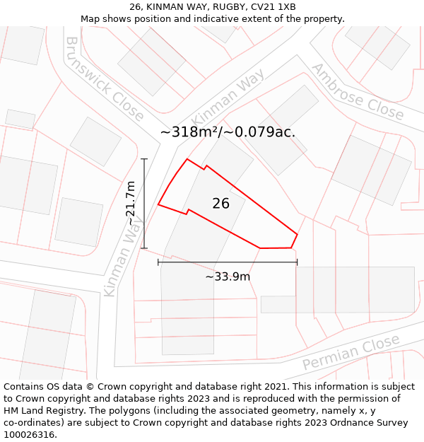 26, KINMAN WAY, RUGBY, CV21 1XB: Plot and title map