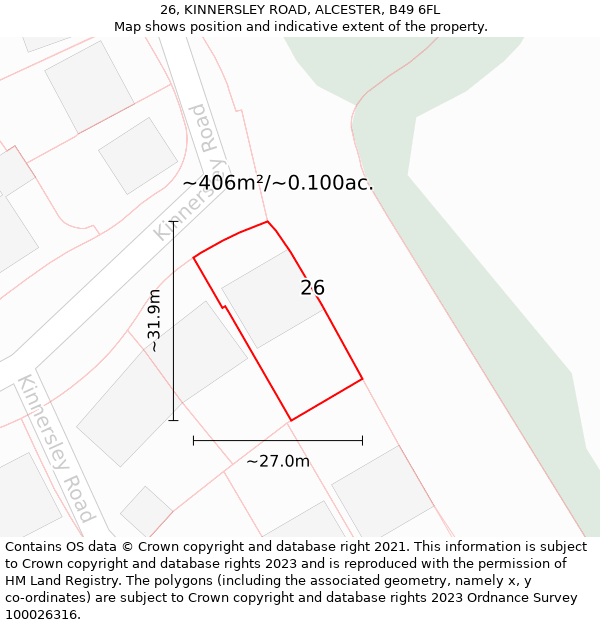 26, KINNERSLEY ROAD, ALCESTER, B49 6FL: Plot and title map